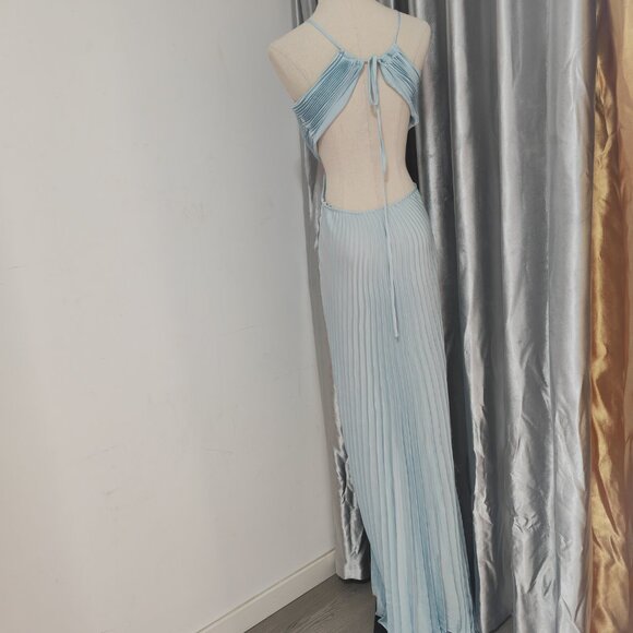 A.L.C. Moira Matte Women's Blue Polyester Fully Lined Halter Neck Pleated Cut-Ou - Picture 4 of 12